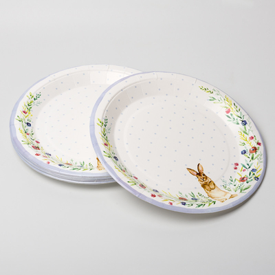 El partido lindo disponible del niño de la placa de papel del conejo suministra el sistema del plato