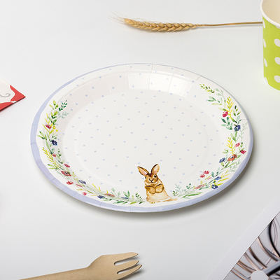 El partido lindo disponible del niño de la placa de papel del conejo suministra el sistema del plato