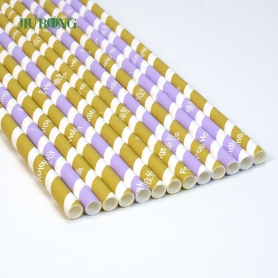 Paja de papel biodegradable con rayas doradas Pajas de Navidad Kraft 5 * 120 mm