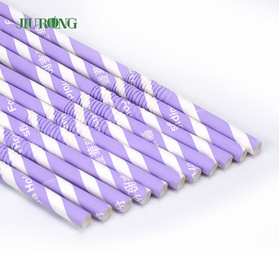 Pajitas de papel navideñas rayadas púrpura Eco biodegradables amigables