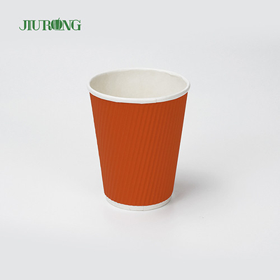 Vasos de papel Kraft Ripple biodegradables de grado alimenticio de 12 oz con tapa