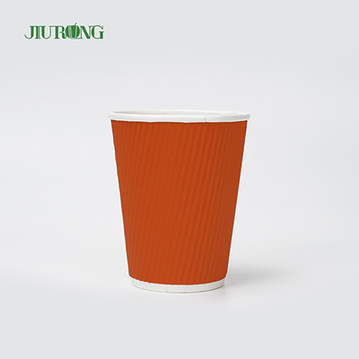 Vasos de papel Kraft Ripple biodegradables de grado alimenticio de 12 oz con tapa