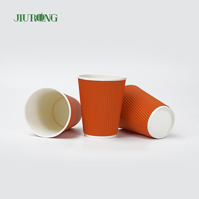 Vasos de papel Kraft Ripple biodegradables de grado alimenticio de 12 oz con tapa