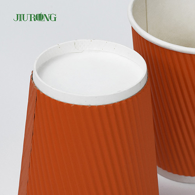 Vasos de papel Kraft Ripple biodegradables de grado alimenticio de 12 oz con tapa