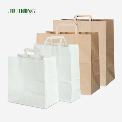 La manija plana se lleva la bolsa de papel blanca de Kraft con Logo Print