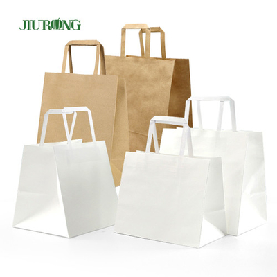 La manija plana se lleva la bolsa de papel blanca de Kraft con Logo Print
